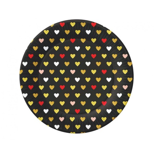 Love XOXO Black paper plates 6 pcs 18 cm