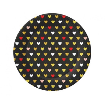 Love XOXO Black paper plates 6 pcs 18 cm