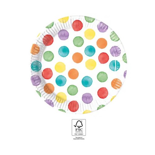 Colour Dots paper plate 8 pcs 20 cm FSC