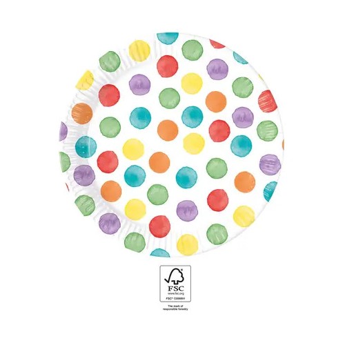Colour Dots paper plate 8 pcs 23 cm FSC