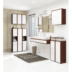 Colonne meuble étagère de salle de bain 2 portes 1 tiroirs 140x30X30 cm Marron