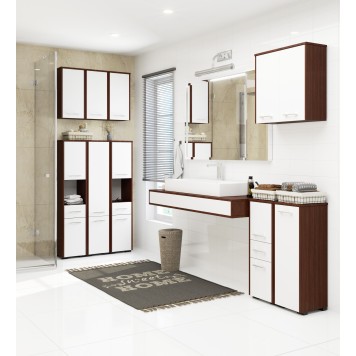 Colonne meuble étagère de salle de bain 2 portes 1 tiroirs 140x30X30 cm Marron