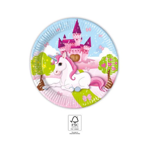 Unicorn Castle paper plate 8 pcs 20 cm FSC