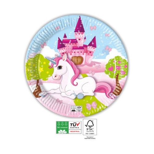 Unicorn Castle Paper Plate 8 PCS 23 cm FSC