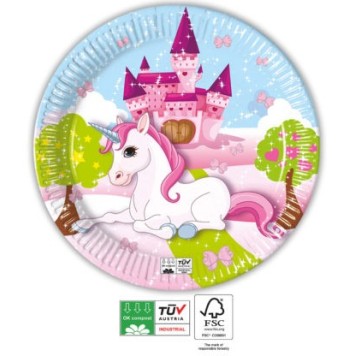 Unicorn Castle Paper Plate 8 PCS 23 cm FSC