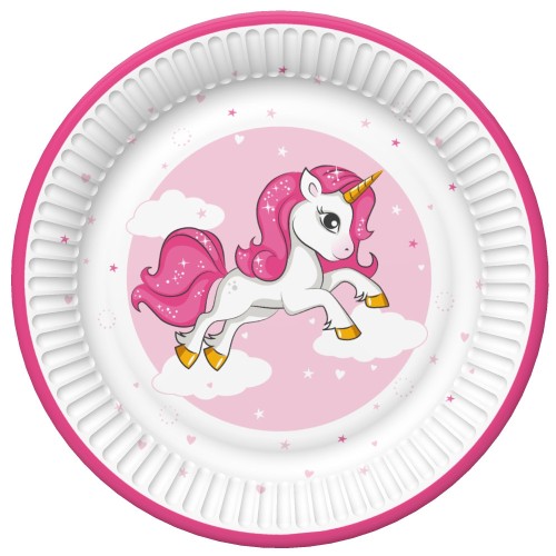 Unicorn Pink Heart paper plate 8 pieces 18 cm
