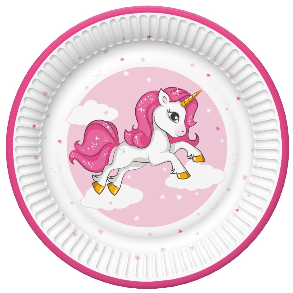 Unicorn Pink Heart paper plate set of 8, 22.7 cm