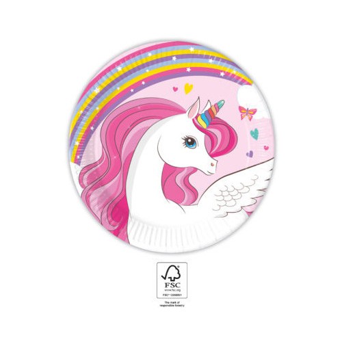 Unicorn Rainbow Colors paper plate 8 pcs 20 cm FSC