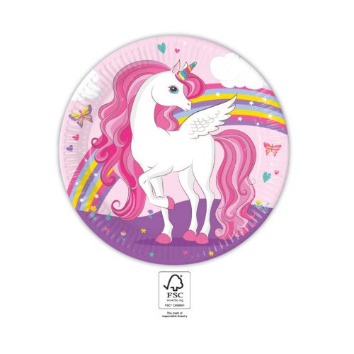 Unicorn Rainbow Colors paper plate 8 pcs 23 cm FSC