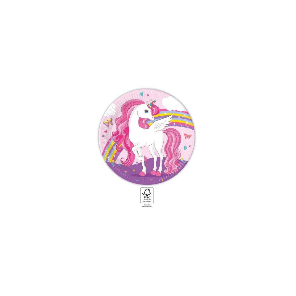Unicorn Rainbow Colors paper plate 8 pcs 23 cm FSC