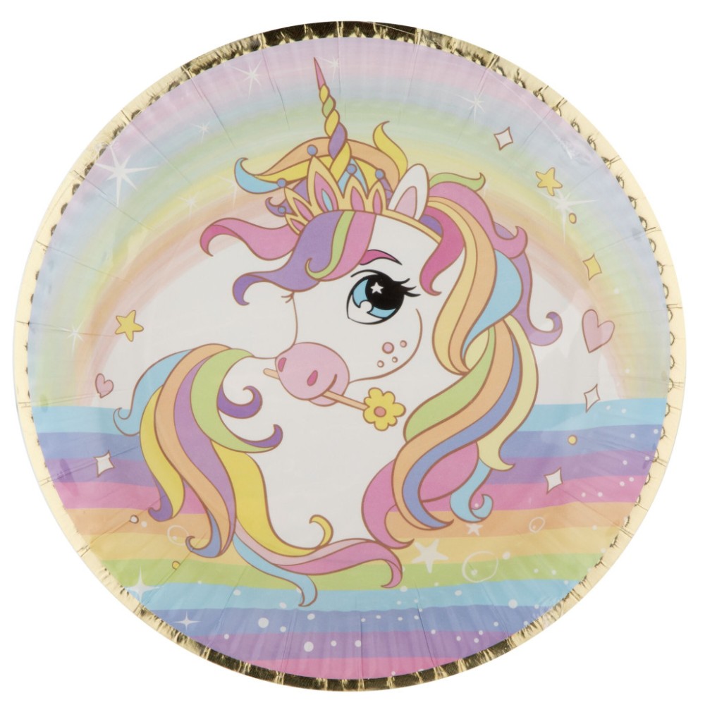 Unicorn Rainbow paper plate set of 6, 23 cm