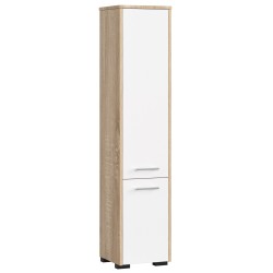 Colonne meuble étagère salle de bains  2 portes 30X30X 140cm Marron et blanc