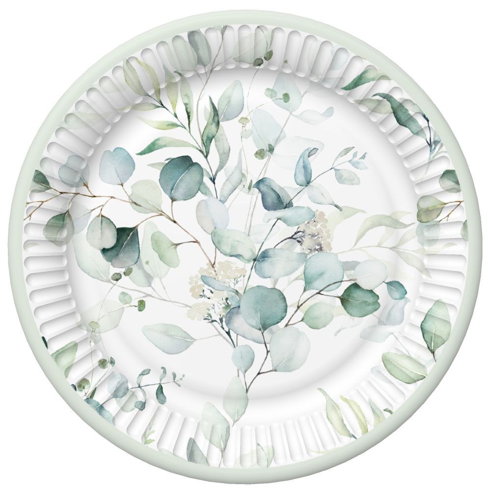 Colour Eucalyptus Twigs Flower paper plate set of 8, 18 cm