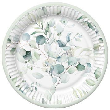Colour Eucalyptus Twigs Flower paper plate set of 8, 18 cm