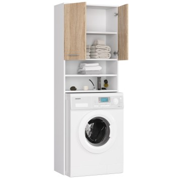 Meuble machine a laver  2 portes façade Chêne Sonoma 4 étagères 64x30x180 cm