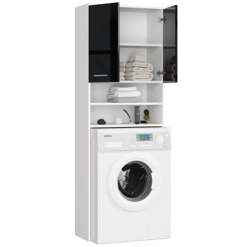 Meuble machine a laver 2 portes Nois brillant 4 étagères 64x30x180 cm