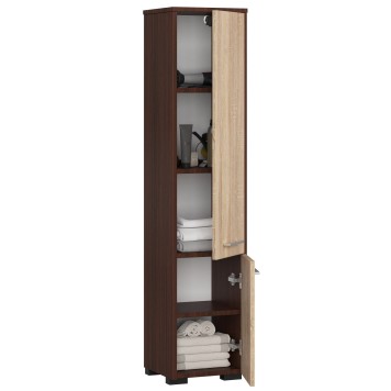 Colonne meuble étagère salle de bains  2 portes 30X30X 140cm Marron bois naturel