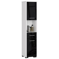 Colonne meuble étagère de salle de bain 2 portes 1 tiroirs 140x30X30 cm  noir brillant