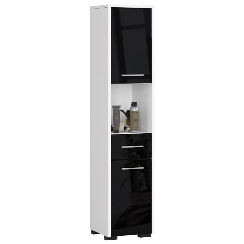 Colonne meuble étagère de salle de bain 2 portes 1 tiroirs 140x30X30 cm noir brillant Colonne meuble étagère de salle de bain 2 portes 1 tiroirs 140x30X30 cm noir brillant