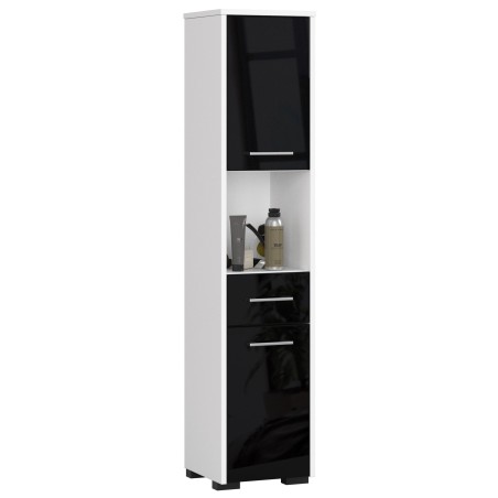 Colonne meuble étagère de salle de bain 2 portes 1 tiroirs 140x30X30 cm  noir brillant