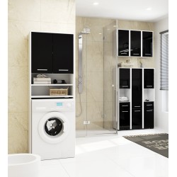 Colonne meuble étagère de salle de bain 2 portes 1 tiroirs 140x30X30 cm  noir brillant