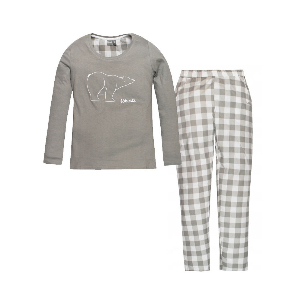 Ushuaia Grey Plaid Grey Polar Bear Women's Pajamas S-XXL