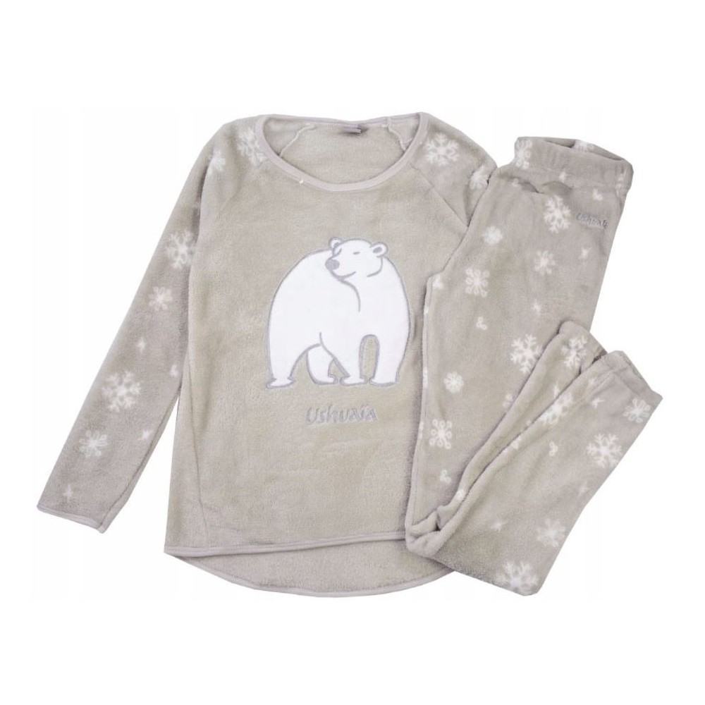 Ushuaia Grey Fluffy Women's Long Plush Pajamas Polar Bear S-XXL