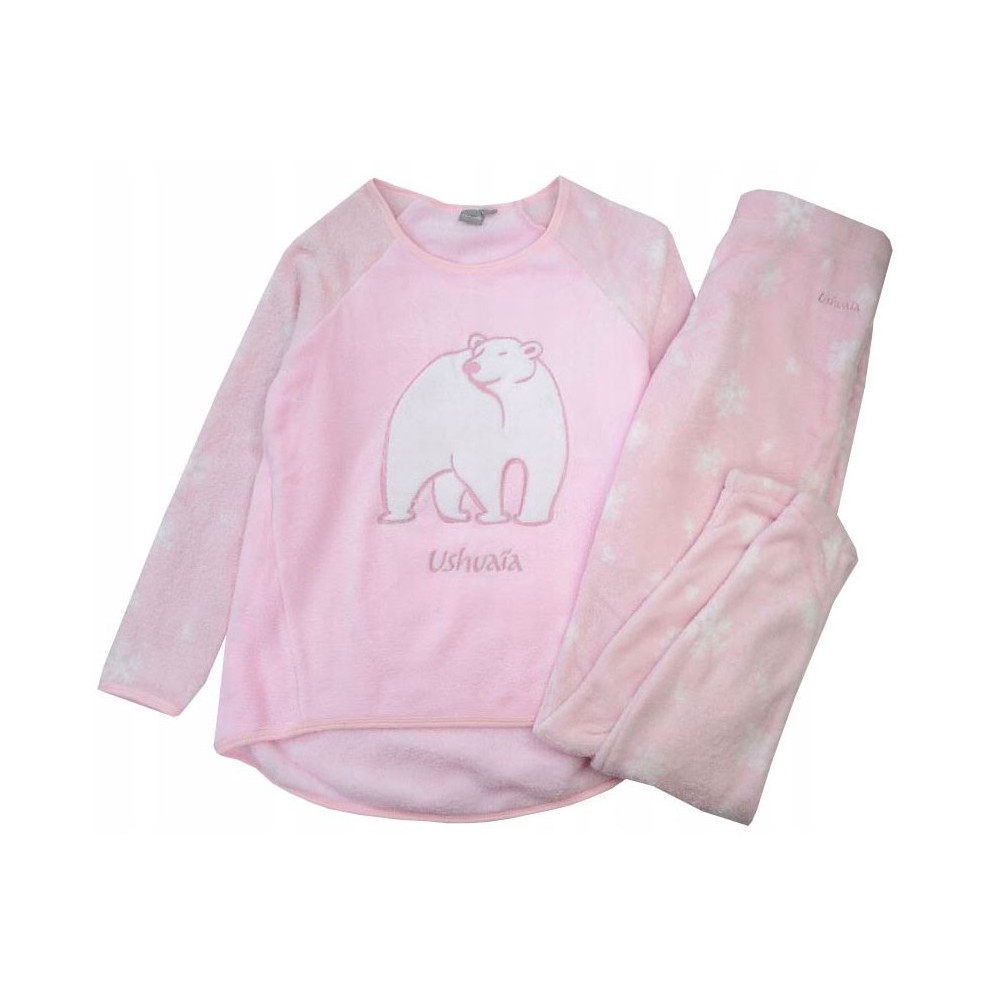 Ushuaia Pink Fluffy Polar Bear Women's Long Pajamas Plush S-XXL