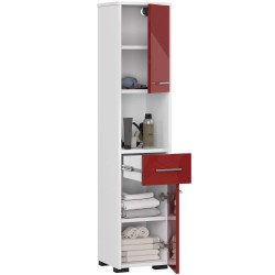 Colonne meuble étagère de salle de bain 2 portes 1 tiroirs 140x30X30 cm rouge brillant
