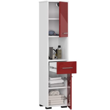 Colonne meuble étagère de salle de bain 2 portes 1 tiroirs 140x30X30 cm rouge brillant