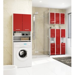 Colonne meuble étagère de salle de bain 2 portes 1 tiroirs 140x30X30 cm rouge brillant