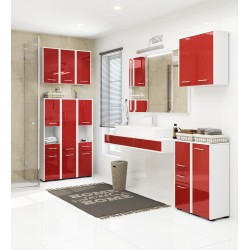 Colonne meuble étagère de salle de bain 2 portes 1 tiroirs 140x30X30 cm rouge brillant