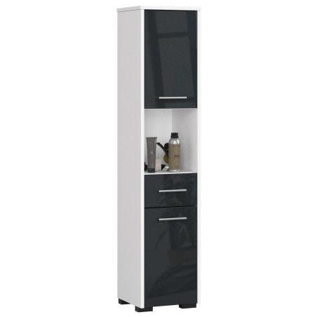 Colonne meuble étagère de salle de bain 2 portes 1 tiroirs 140x30X30 cm Anthracite brillant