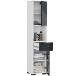 Colonne meuble étagère de salle de bain 2 portes 1 tiroirs 140x30X30 cm Anthracite brillant