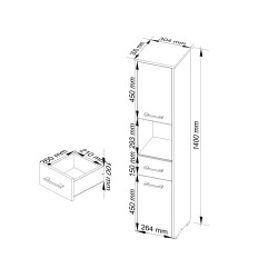 Colonne meuble étagère de salle de bain 2 portes 1 tiroirs 140x30X30 cm Anthracite brillant