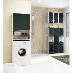 Colonne meuble étagère de salle de bain 2 portes 1 tiroirs 140x30X30 cm Anthracite brillant