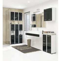 Colonne meuble étagère de salle de bain 2 portes 1 tiroirs 140x30X30 cm Anthracite brillant