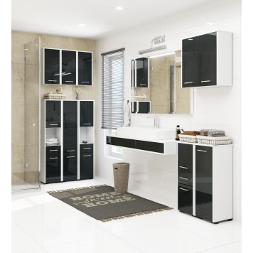Colonne meuble étagère de salle de bain 2 portes 1 tiroirs 140x30X30 cm Anthracite brillant