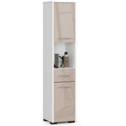 Colonne meuble étagère de salle de bain 2 portes 1 tiroirs 140x30X30 cm capuccino brillant