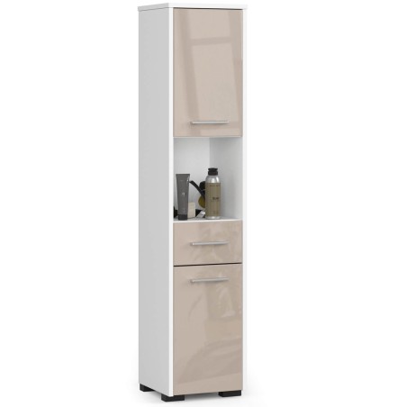 Colonne meuble étagère de salle de bain 2 portes 1 tiroirs 140x30X30 cm capuccino brillant