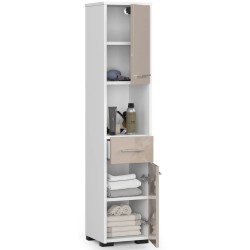 Colonne meuble étagère de salle de bain 2 portes 1 tiroirs 140x30X30 cm capuccino brillant