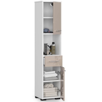 Colonne meuble étagère de salle de bain 2 portes 1 tiroirs 140x30X30 cm capuccino brillant