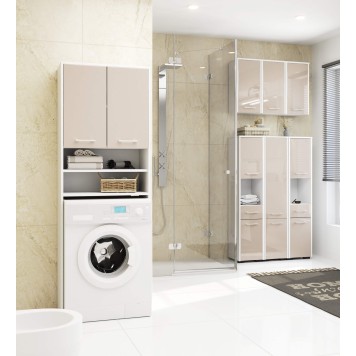 Colonne meuble étagère de salle de bain 2 portes 1 tiroirs 140x30X30 cm capuccino brillant