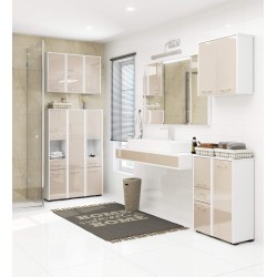 Colonne meuble étagère de salle de bain 2 portes 1 tiroirs 140x30X30 cm capuccino brillant