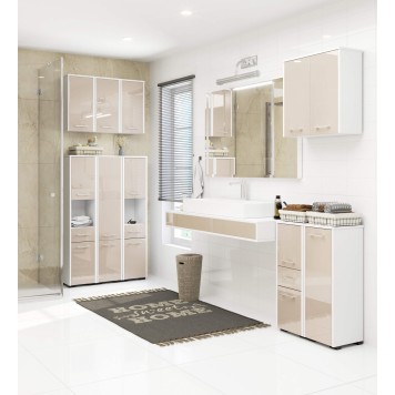 Colonne meuble étagère de salle de bain 2 portes 1 tiroirs 140x30X30 cm capuccino brillant