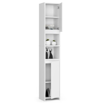 Meuble colonne étagère de salle de bain  2 portes 2 niches Blanc