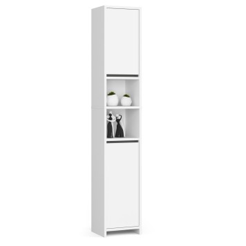 Meuble colonne étagère de salle de bain  2 portes 2 niches Blanc