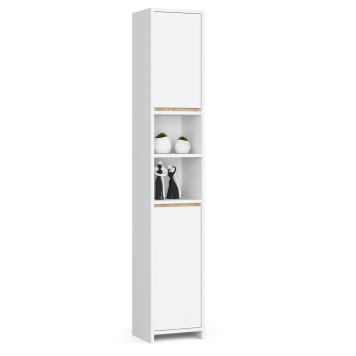 Meuble colonne étagère de salle de bain  2 portes 2 niches Blanc