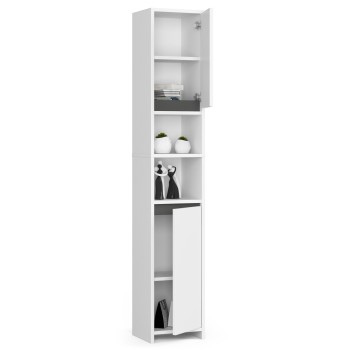 Meuble colonne étagère de salle de bain  2 portes 2 niches Blanc