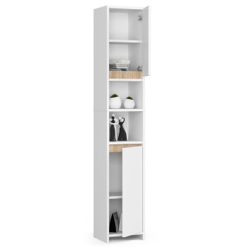 Meuble colonne étagère de salle de bain  2 portes 2 niches Blanc